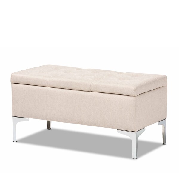 Baxton Studio Mabel Modern and Contemporary Transitional Beige Fabric and Silver Finished Metal Storage Ottoman - 175-11229-ZORO