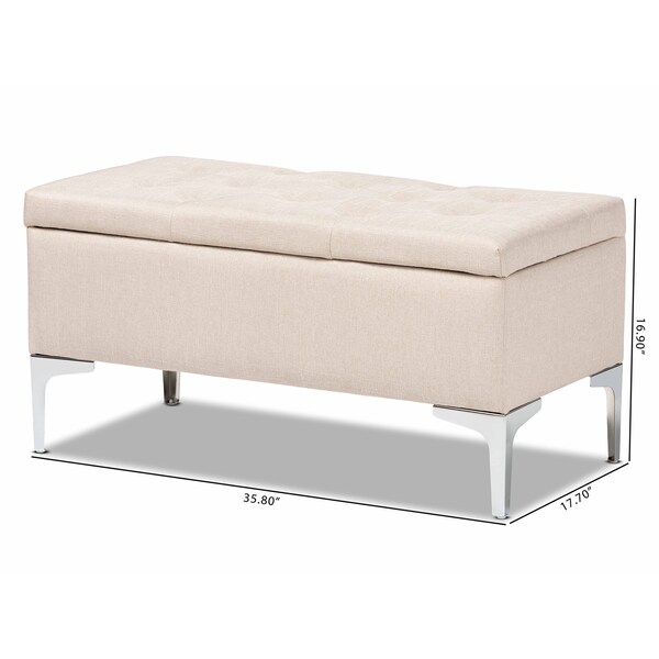 Baxton Studio Mabel Modern and Contemporary Transitional Beige Fabric and Silver Finished Metal Storage Ottoman - 175-11229-ZORO