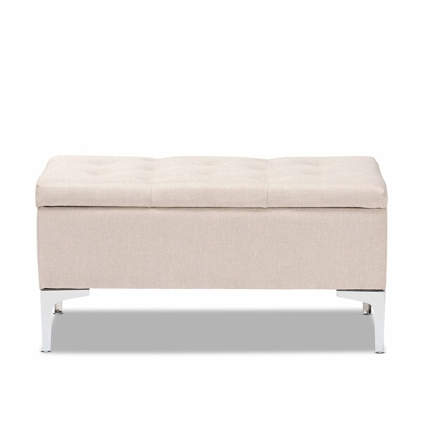Baxton Studio Mabel Modern and Contemporary Transitional Beige Fabric and Silver Finished Metal Storage Ottoman - 175-11229-ZORO