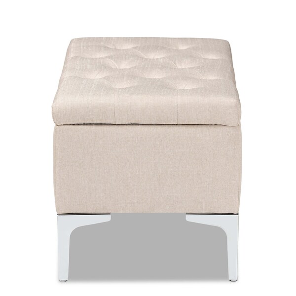 Baxton Studio Mabel Modern and Contemporary Transitional Beige Fabric and Silver Finished Metal Storage Ottoman - 175-11229-ZORO
