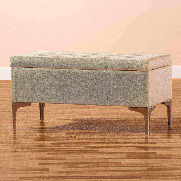 Baxton Studio Mabel Modern and Contemporary Transitional Beige Fabric and Silver Finished Metal Storage Ottoman - 175-11229-ZORO
