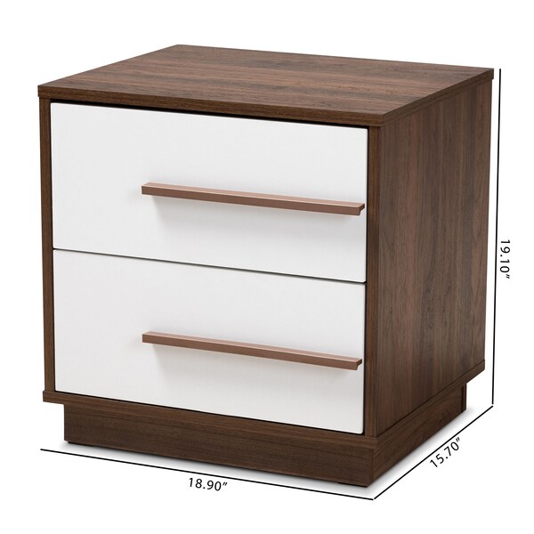 Baxton Studio Mette Mid-Century White and Walnut Finished 2-Drawer Wood Nightstand - 157-9526