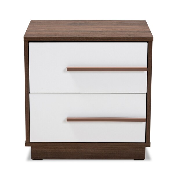 Baxton Studio Mette Mid-Century White and Walnut Finished 2-Drawer Wood Nightstand - 157-9526