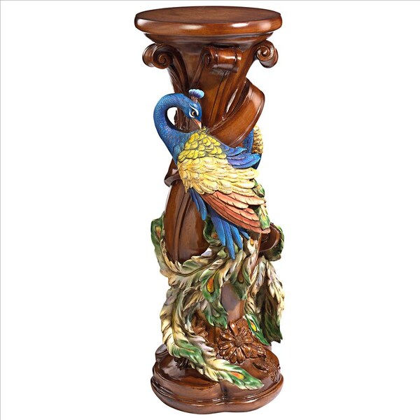 Design Toscano Chateau de Saumer Peacock Sculptural Pedestal - KY77427