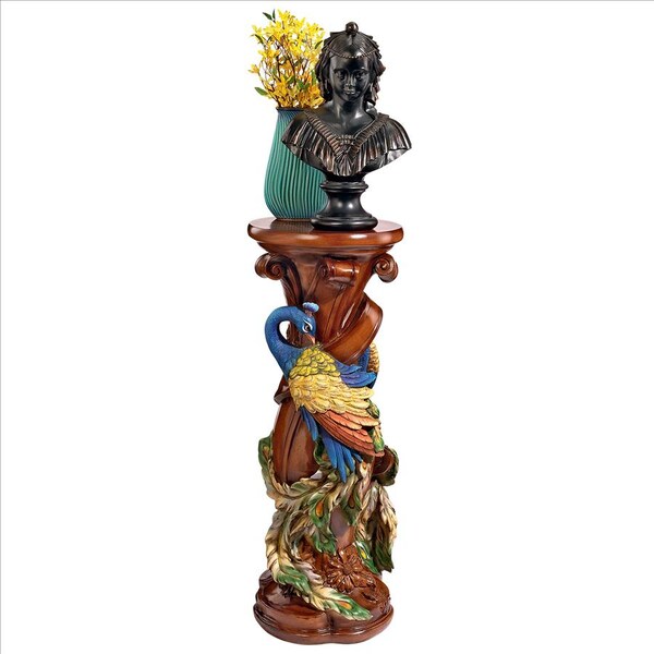 Design Toscano Chateau de Saumer Peacock Sculptural Pedestal - KY77427