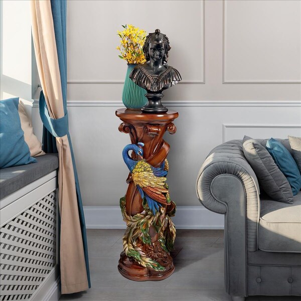 Design Toscano Chateau de Saumer Peacock Sculptural Pedestal - KY77427