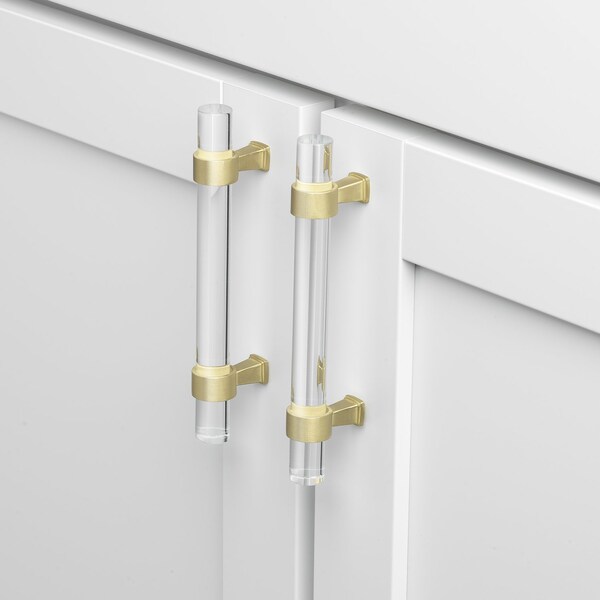 Gliderite Hardware 3-3/4 in. Center to Center Clear Acrylic Cabinet Pull Satin Gold, 10PK - 4718-96-SG-10