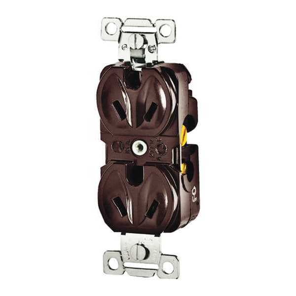 Zoro Select Receptacle, 15 A Amps, 277V AC, Flush Mount, Standard Duplex Outlet, 7-15R, Brown - 5762