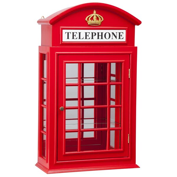 Design Toscano Piccadilly Circus British Telephone Booth Wall Curio Cabinet - BN5230
