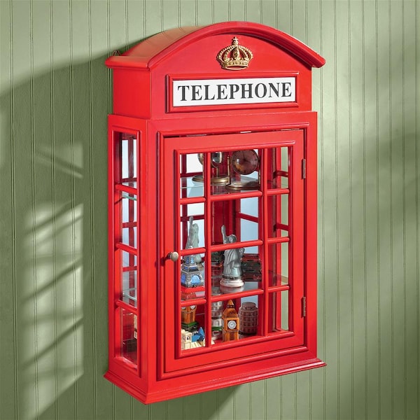 Design Toscano Piccadilly Circus British Telephone Booth Wall Curio Cabinet - BN5230