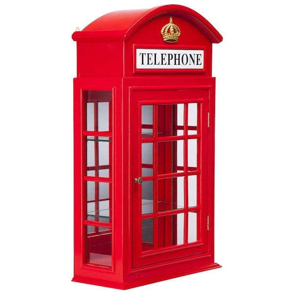 Design Toscano Piccadilly Circus British Telephone Booth Wall Curio Cabinet - BN5230