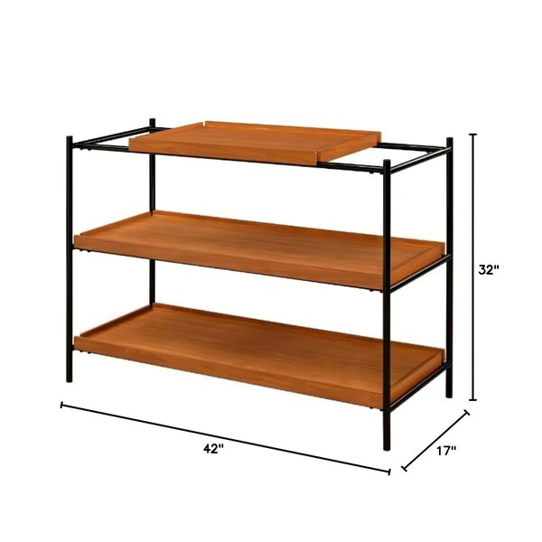 Acme Rectangular Wooden Sofa Table with 2 Shelves in Honey Oak and Black - ER-0248OAK