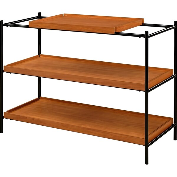 Acme Rectangular Wooden Sofa Table with 2 Shelves in Honey Oak and Black - ER-0248OAK