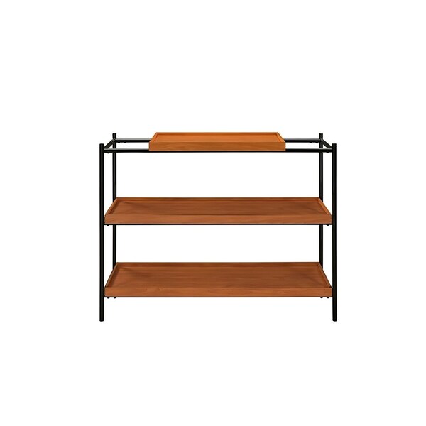 Acme Rectangular Wooden Sofa Table with 2 Shelves in Honey Oak and Black - ER-0248OAK