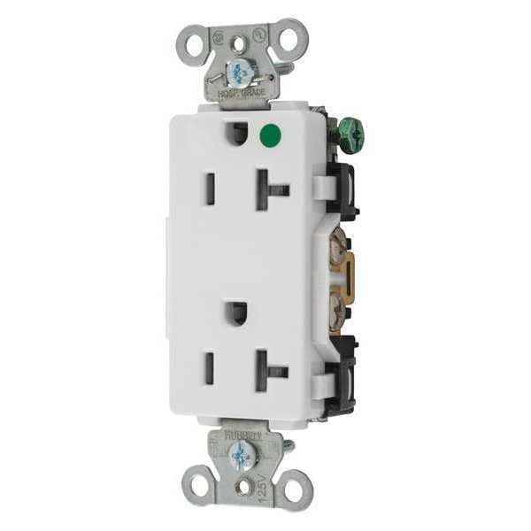 Hubbell Receptacle, 20 A Amps, 125V AC, Flush Mount, Decorator Duplex Outlet, 5-20R, White - 2182W
