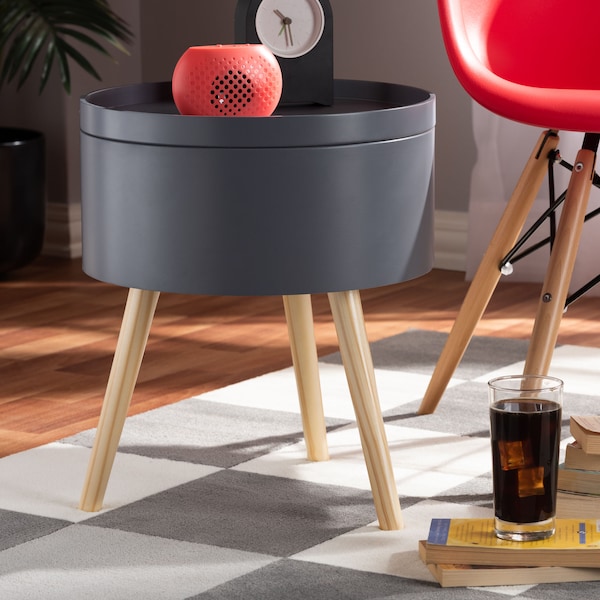 Baxton Studio Jessen Mid-Century Gray Wood Nightstand with Removable Top - 154-9047
