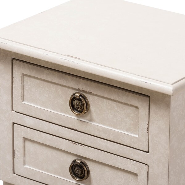Baxton Studio Lenore Country Cottage Farmhouse Whitewashed 2-Drawer Nightstand - 146-8189