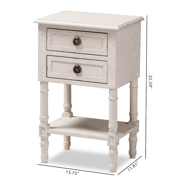 Baxton Studio Lenore Country Cottage Farmhouse Whitewashed 2-Drawer Nightstand - 146-8189