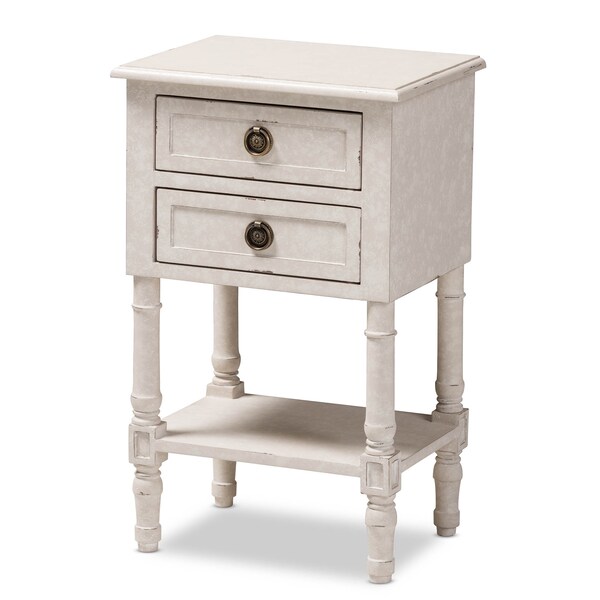 Baxton Studio Lenore Country Cottage Farmhouse Whitewashed 2-Drawer Nightstand - 146-8189