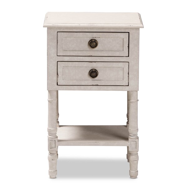 Baxton Studio Lenore Country Cottage Farmhouse Whitewashed 2-Drawer Nightstand - 146-8189
