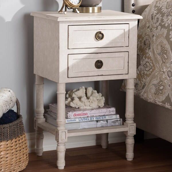 Baxton Studio Lenore Country Cottage Farmhouse Whitewashed 2-Drawer Nightstand - 146-8189