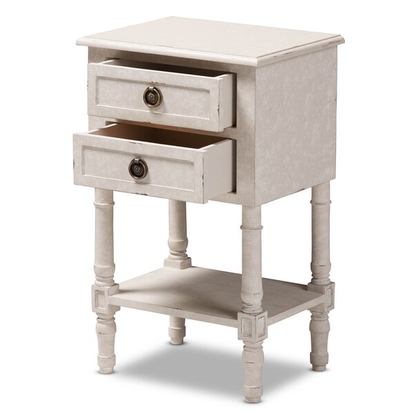 Baxton Studio Lenore Country Cottage Farmhouse Whitewashed 2-Drawer Nightstand - 146-8189