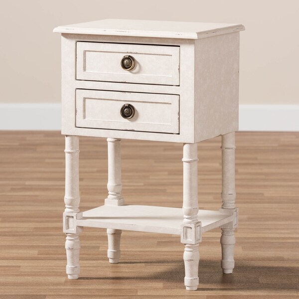 Baxton Studio Lenore Country Cottage Farmhouse Whitewashed 2-Drawer Nightstand - 146-8189