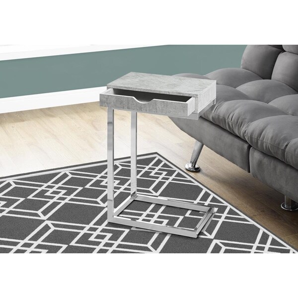 Gfancy Fixtures 24.5 in. Grey Cement Particle Board & Chromed Metal Accent Table - GF2467693
