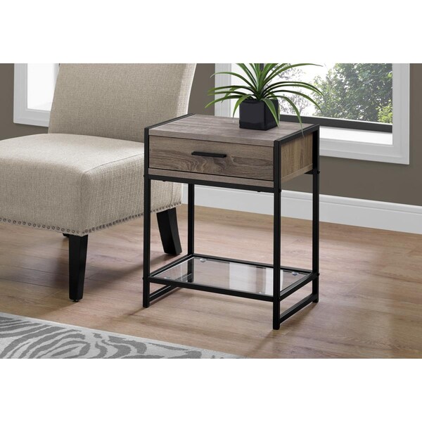 Gfancy Fixtures 22.25 in. Dark Taupe MDF, Black Metal & Tempered Glass Accent Table - GF3667721