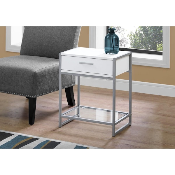 Gfancy Fixtures 22.25 in. White MDF, Black Metal & Tempered Glass Accent Table - GF3082596