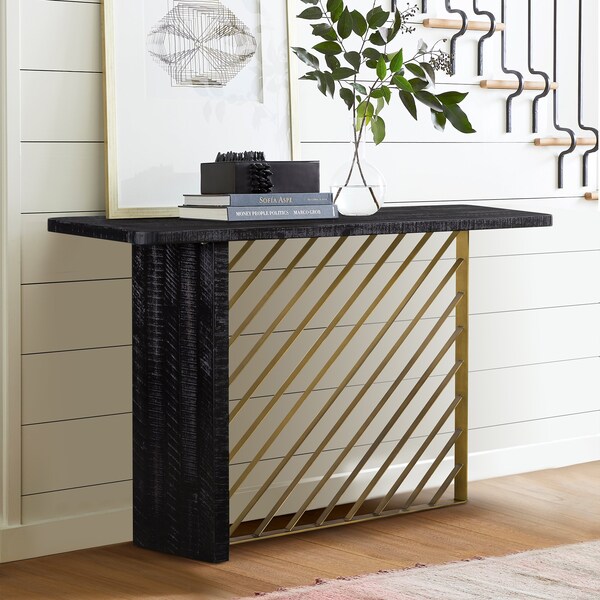 Armen Living Monaco Black Wood Console Table with Antique Brass Accent - LCMOCNBL