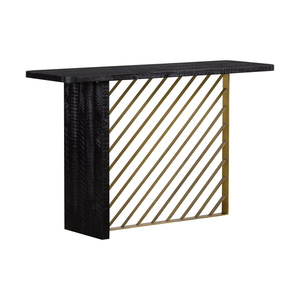 Armen Living Monaco Black Wood Console Table with Antique Brass Accent - LCMOCNBL