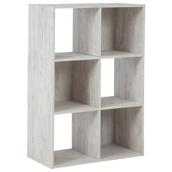 Benjara 6 Cube Wooden Organizer with Grain Details, Washed White - BM227057