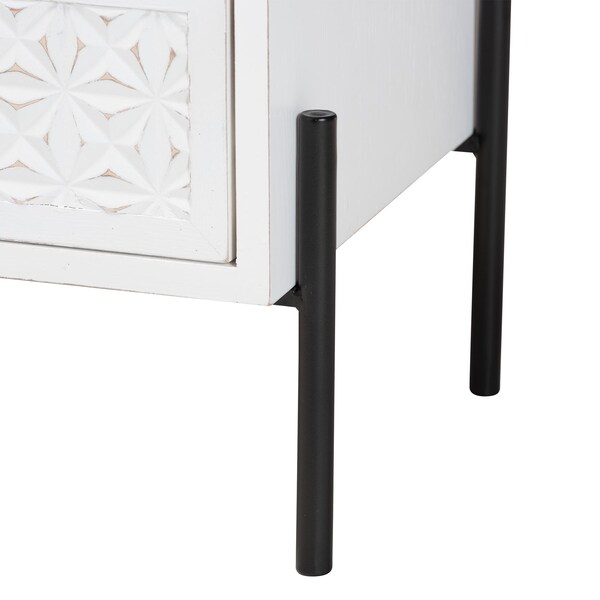 Baxton Studio Merryn Mid-Century Distressed White Finished Wood and Metal 2-Drawer Storage Cabinet - 241-13535-ZORO