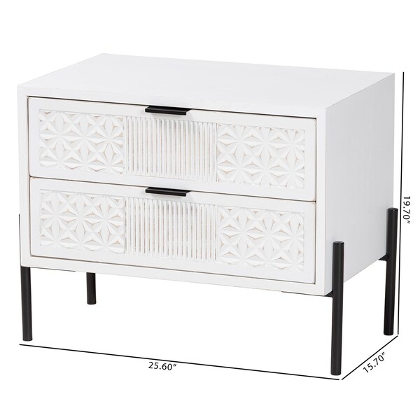 Baxton Studio Merryn Mid-Century Distressed White Finished Wood and Metal 2-Drawer Storage Cabinet - 241-13535-ZORO
