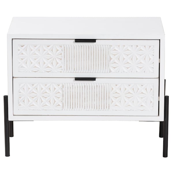 Baxton Studio Merryn Mid-Century Distressed White Finished Wood and Metal 2-Drawer Storage Cabinet - 241-13535-ZORO
