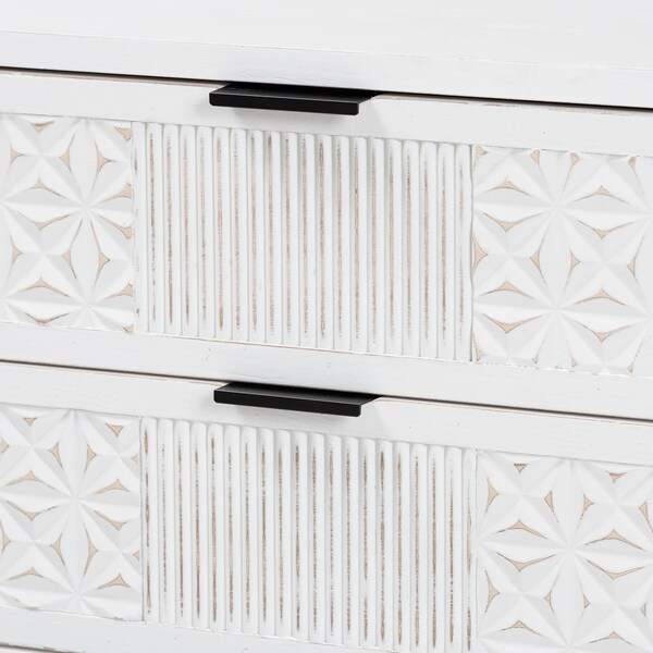 Baxton Studio Merryn Mid-Century Distressed White Finished Wood and Metal 2-Drawer Storage Cabinet - 241-13535-ZORO