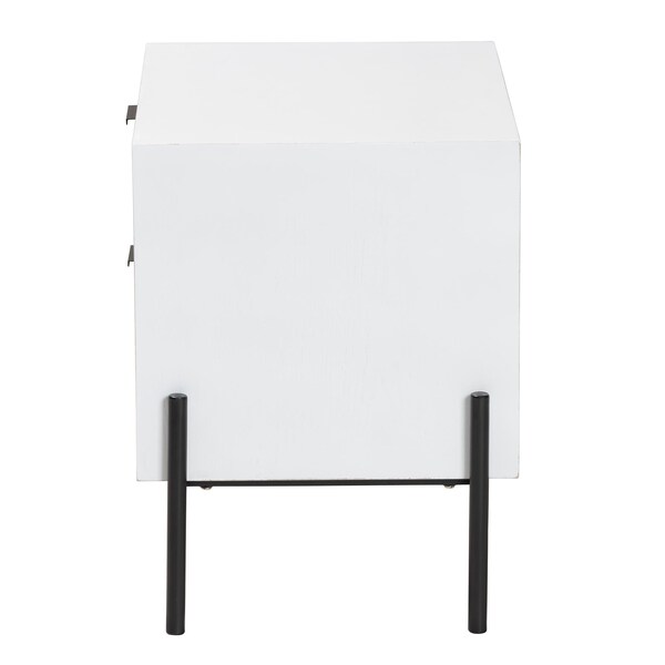 Baxton Studio Merryn Mid-Century Distressed White Finished Wood and Metal 2-Drawer Storage Cabinet - 241-13535-ZORO