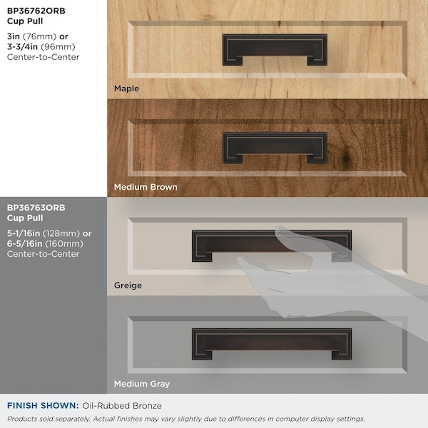 Amerock Appoint 5-1/16 in & 6-5/16 in 128 mm & 160 mm Center-to-Center Oil Rubbed Bronze Cabinet Cup Pull - BP36763ORB