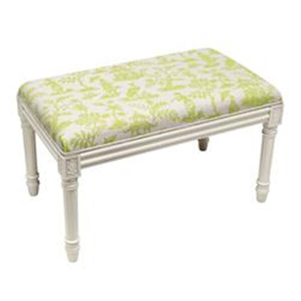 123 Creations Chartreuse Cathay Upholstered Wooden Bench, Antique White - WBC130XXCH