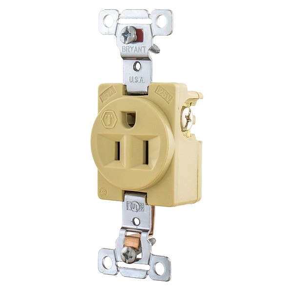 Zoro Select Receptacle, 15 A Amps, 125V AC, Flush Mount, Single Outlet, 5-15R, Ivory - 5261I