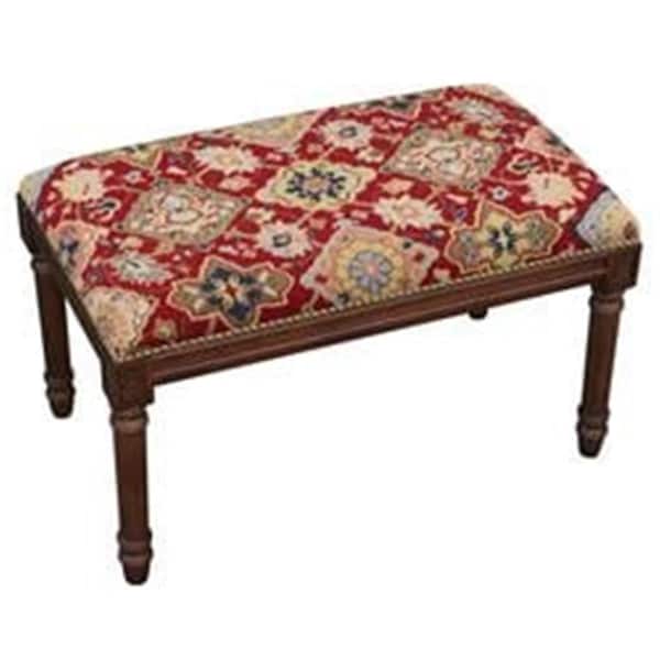 123 Creations 100 Percent Wool Oriental Floral Needlepoint Upholstered Solid Wood Bench - Wood Stain - CW069BC