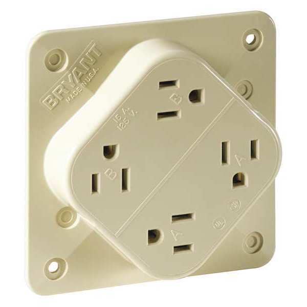Zoro Select Receptacle, 15 A Amps, 125V AC, Flush Mount, Quad Outlet, 5-15R, Brown - 1254I