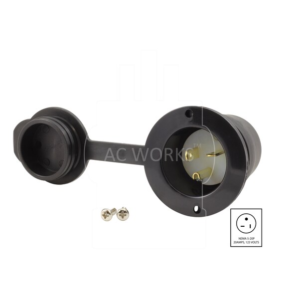 Ac Works 20A 125V NEMA 5-20P Flanged Power Input Inlet with Weather Cover - ASIN520P-WC