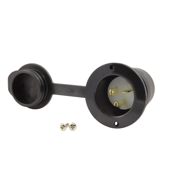 Ac Works 20A 125V NEMA 5-20P Flanged Power Input Inlet with Weather Cover - ASIN520P-WC