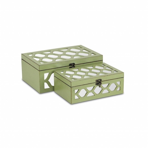 Homeroots Quatrefoil Mirror Jewelry Storage Boxes, Green - 399681