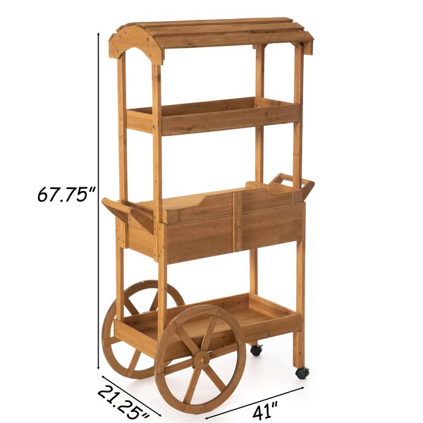 Vintiquewise Large Wooden Display Rolling Table with Drawers and Wheels 3 Tier with Shelves for Food and More - QI004642