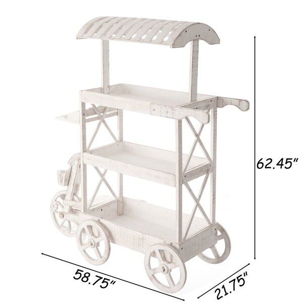 Vintiquewise White Wood Decor Display Rack Mobile Food Cart with Wheels 3 Tier - QI004641