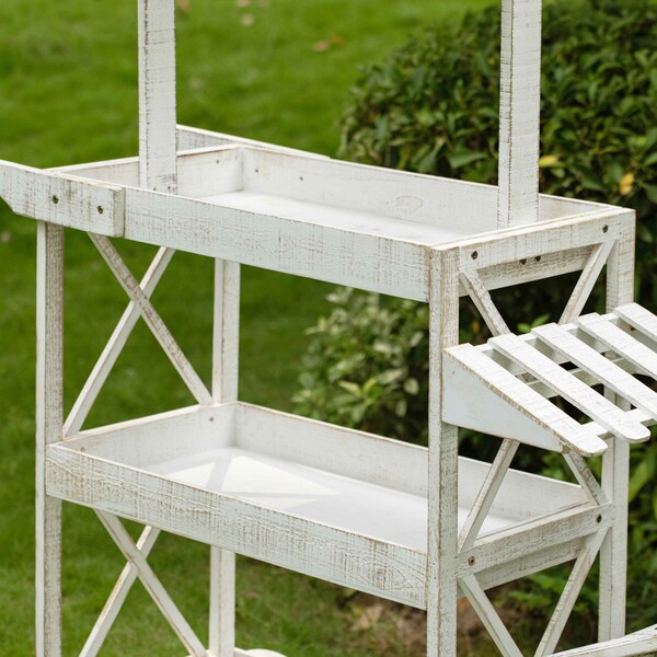 Vintiquewise White Wood Decor Display Rack Mobile Food Cart with Wheels 3 Tier - QI004641