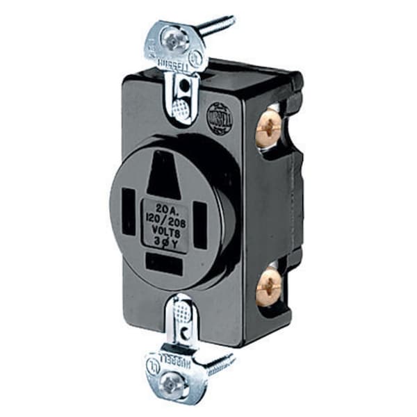 Hubbell Wiring Device-Kellems Straight Blade Devices, Receptacles, Flush Receptacle, Industrial Grade, 4-Pole 4-Wire Non-Grounding, 20A 3 Phase 120/208V AC, 18 -20R, Single Pack - HBL7250